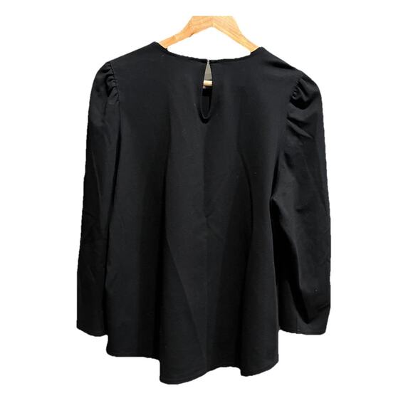 Ann Taylor Black Long Puff Sleeve Back Keyhole Round Neck Women's Top Size XL - Picture 2 of 5